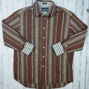 Robert Graham R&G Men's L Large Long Sleeve Button Up Shirt Stripe Flip Cuff EUC